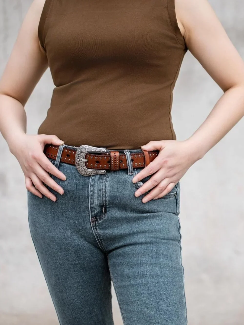 Vintage Western Leather Belt with Studs & Silver Buckle | Perfect for Rodeo